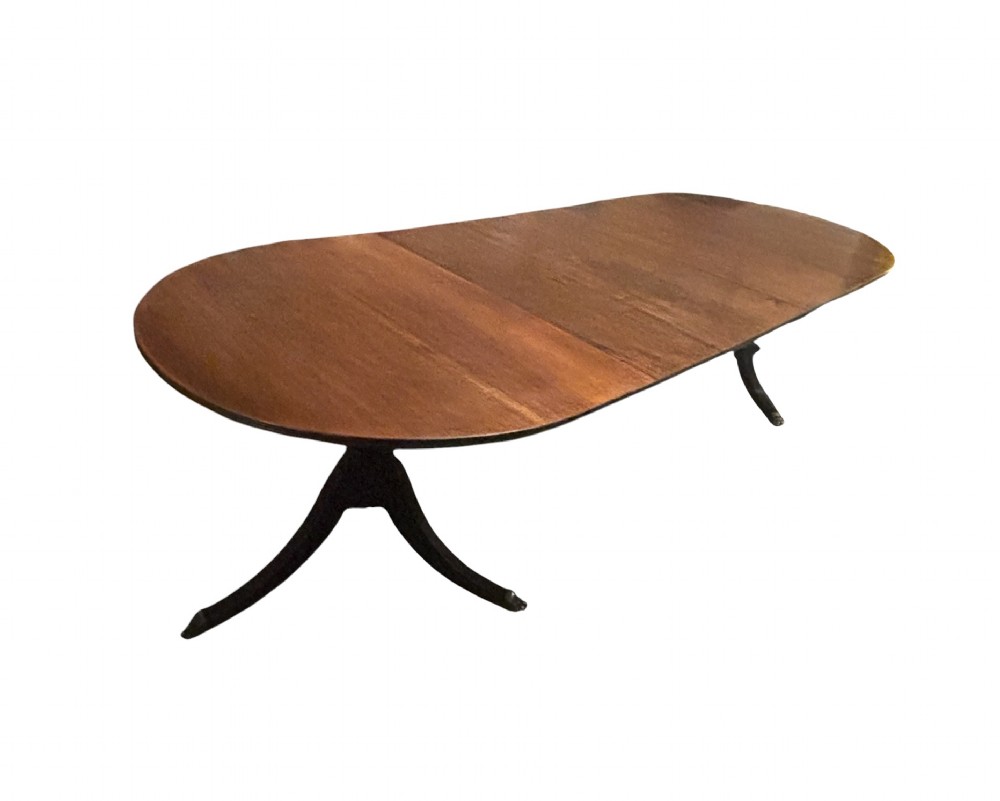 Large Regency design mahogany twin pillar dining table View II