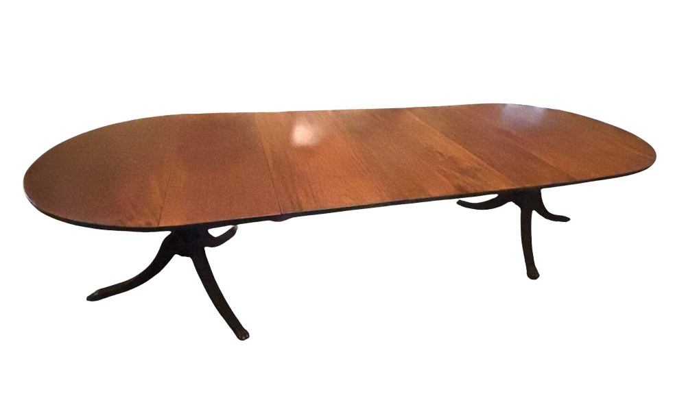 Large Regency design mahogany twin pillar dining table View III