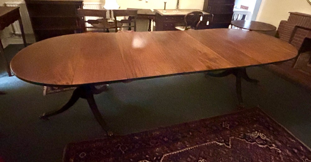 Large Regency design mahogany twin pillar dining table View IV