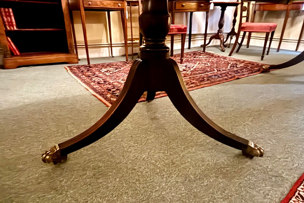 Large Regency design mahogany twin pillar dining table View V