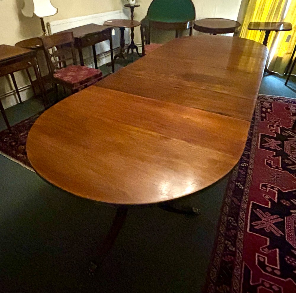 Large Regency design mahogany twin pillar dining table View VII