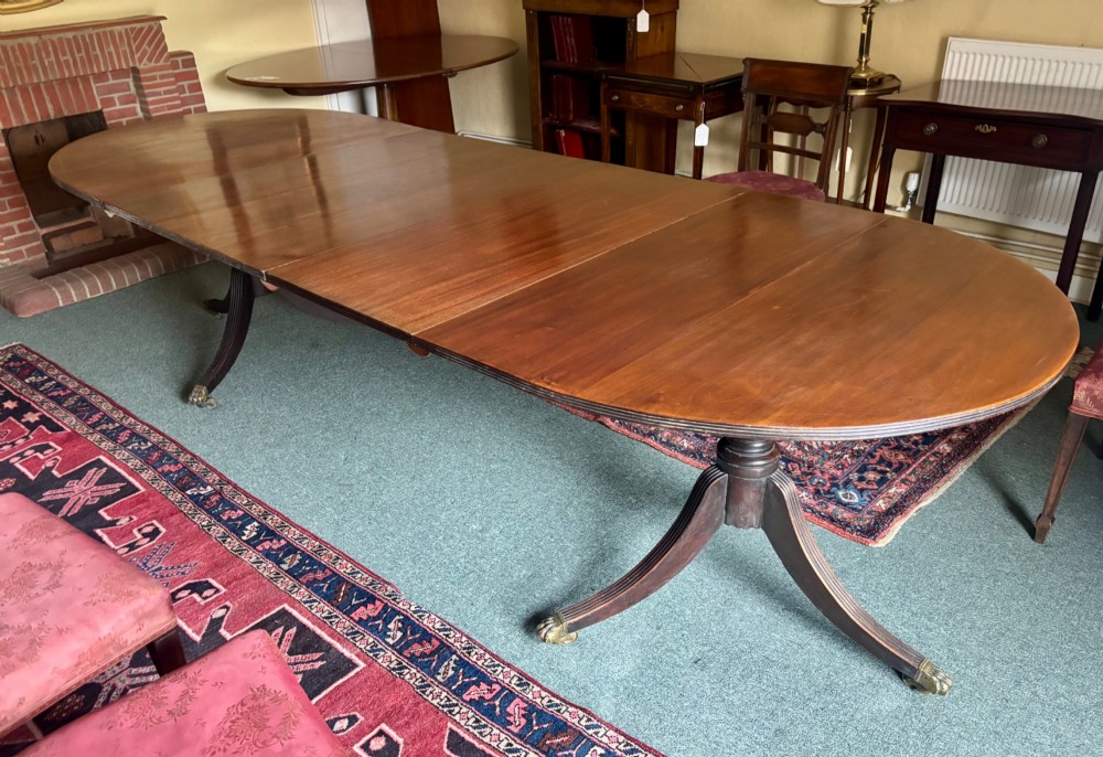 Large Regency design mahogany twin pillar dining table View X