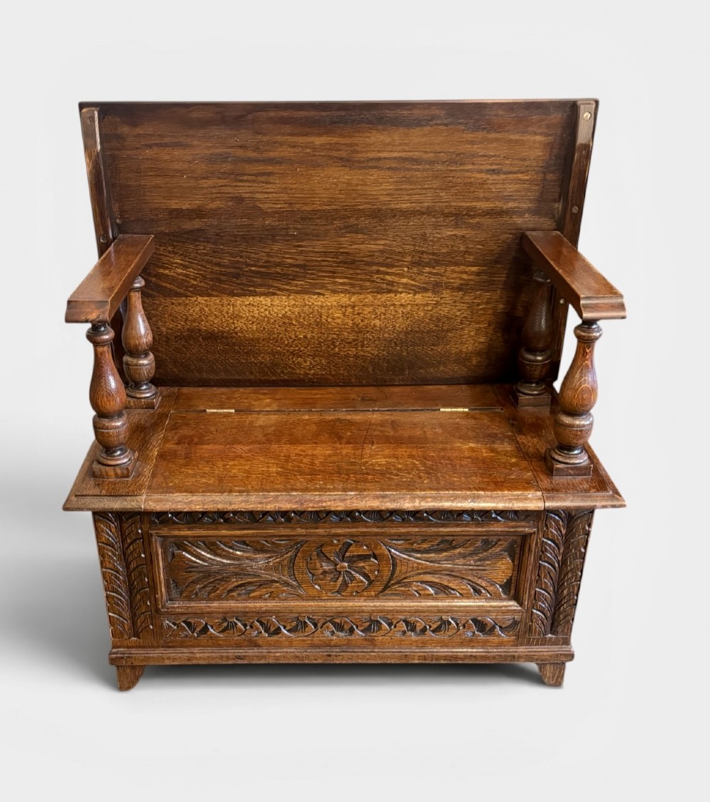 Small carved oak monk’s bench