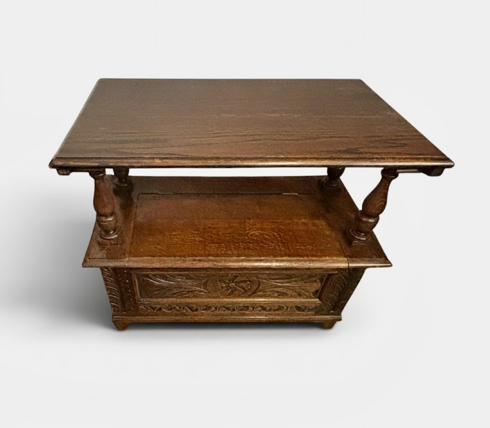 Small carved oak monk’s bench View IV