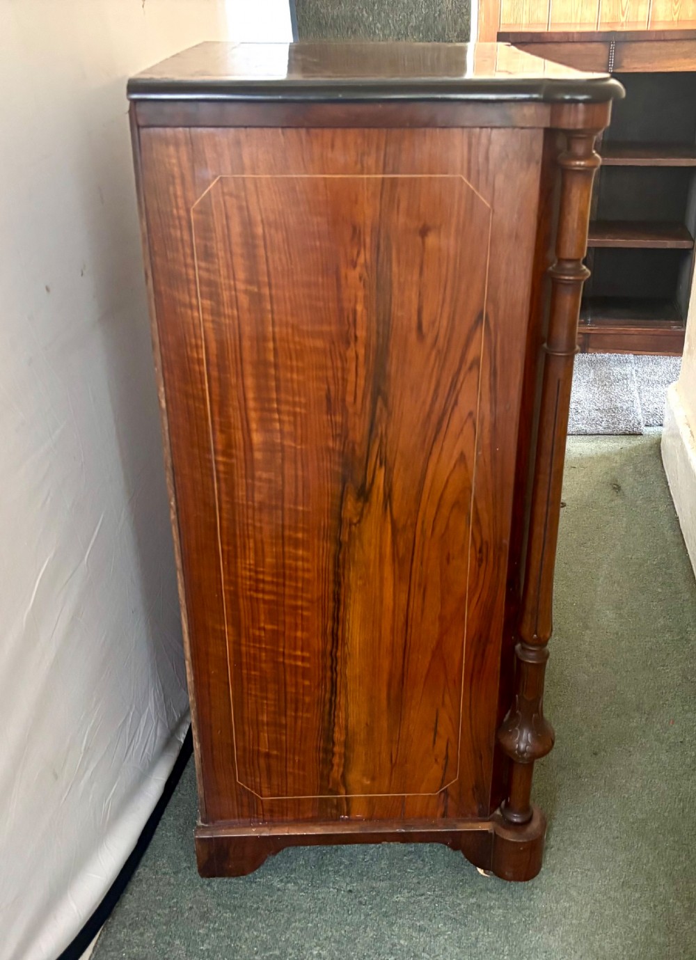 A small 19th-century rosewood open bookcase featuring three internal storage shelves and a solid plinth base. View III