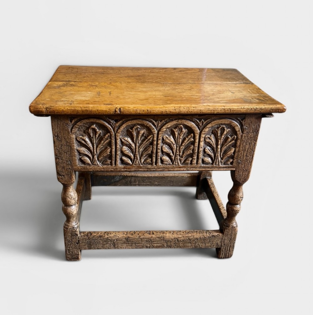 Carved oak box stool