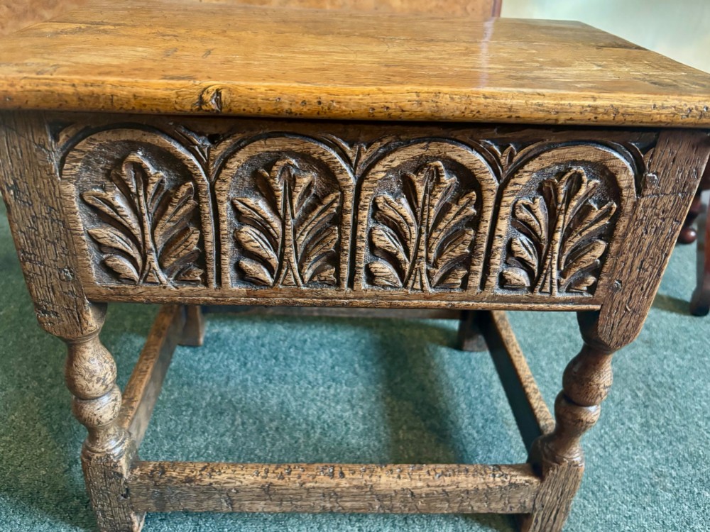 Carved oak box stool View V