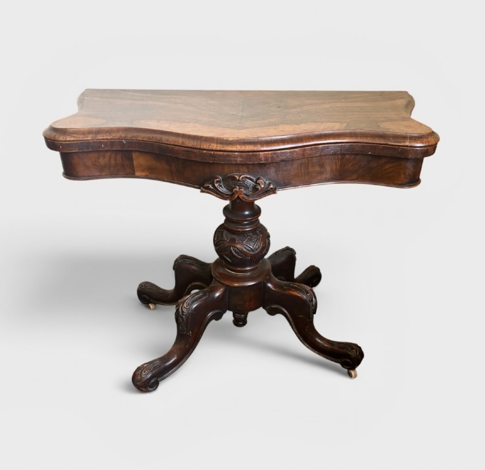 Victorian figured walnut card table View II