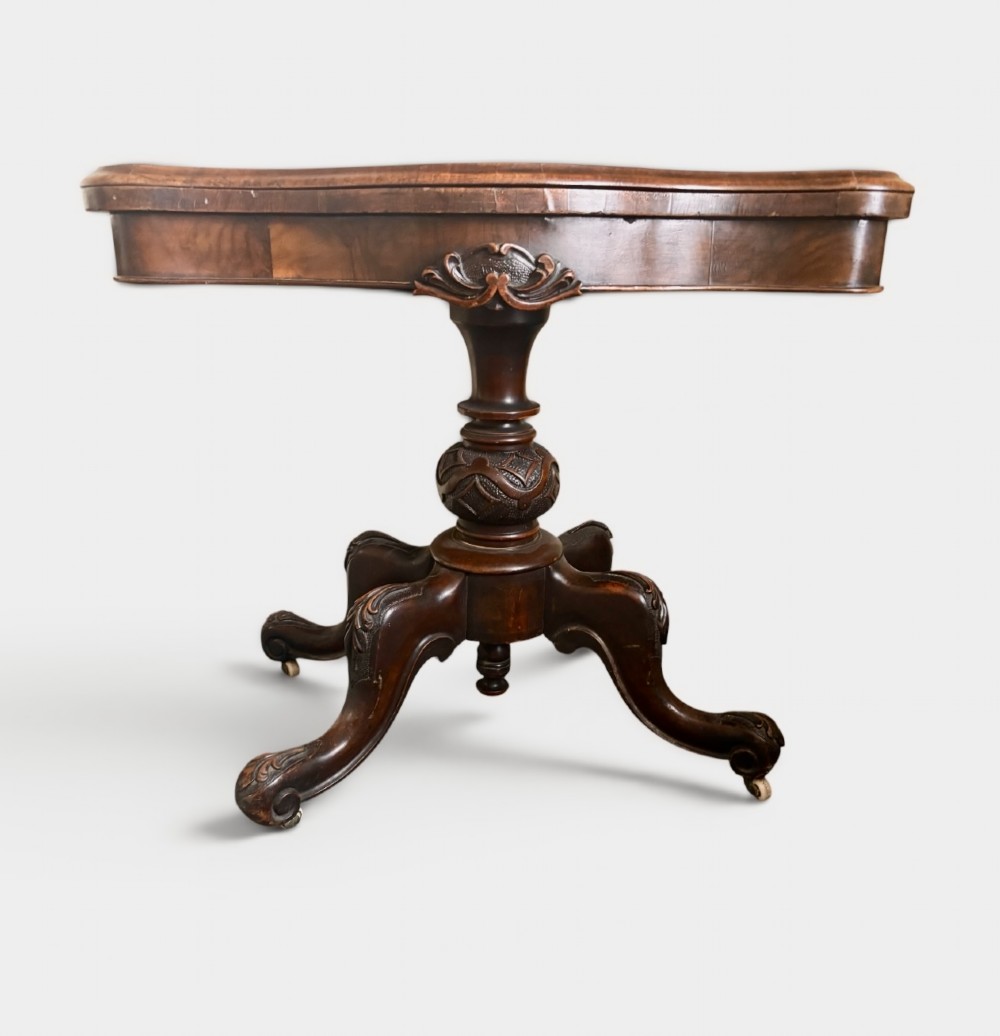 Victorian figured walnut card table View III