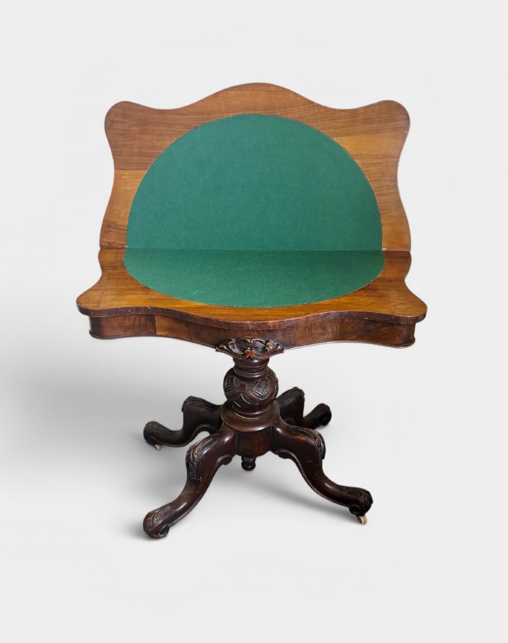 Victorian figured walnut card table View IV