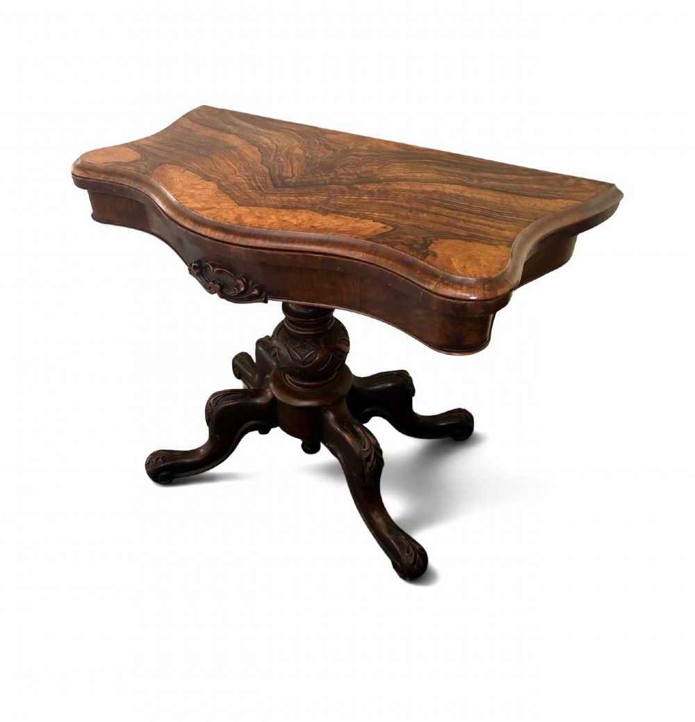 Victorian figured walnut card table View V