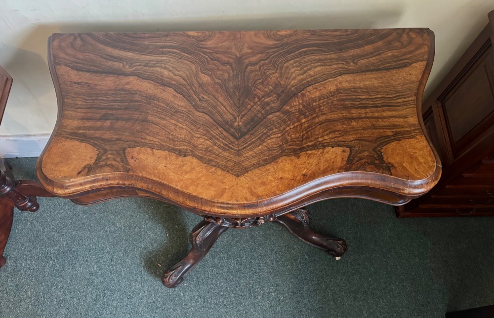 Victorian figured walnut card table View VI