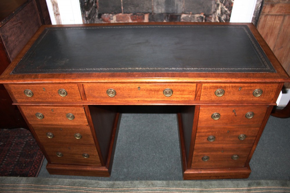 Victorian mahogany pedestal desk with leather top View V