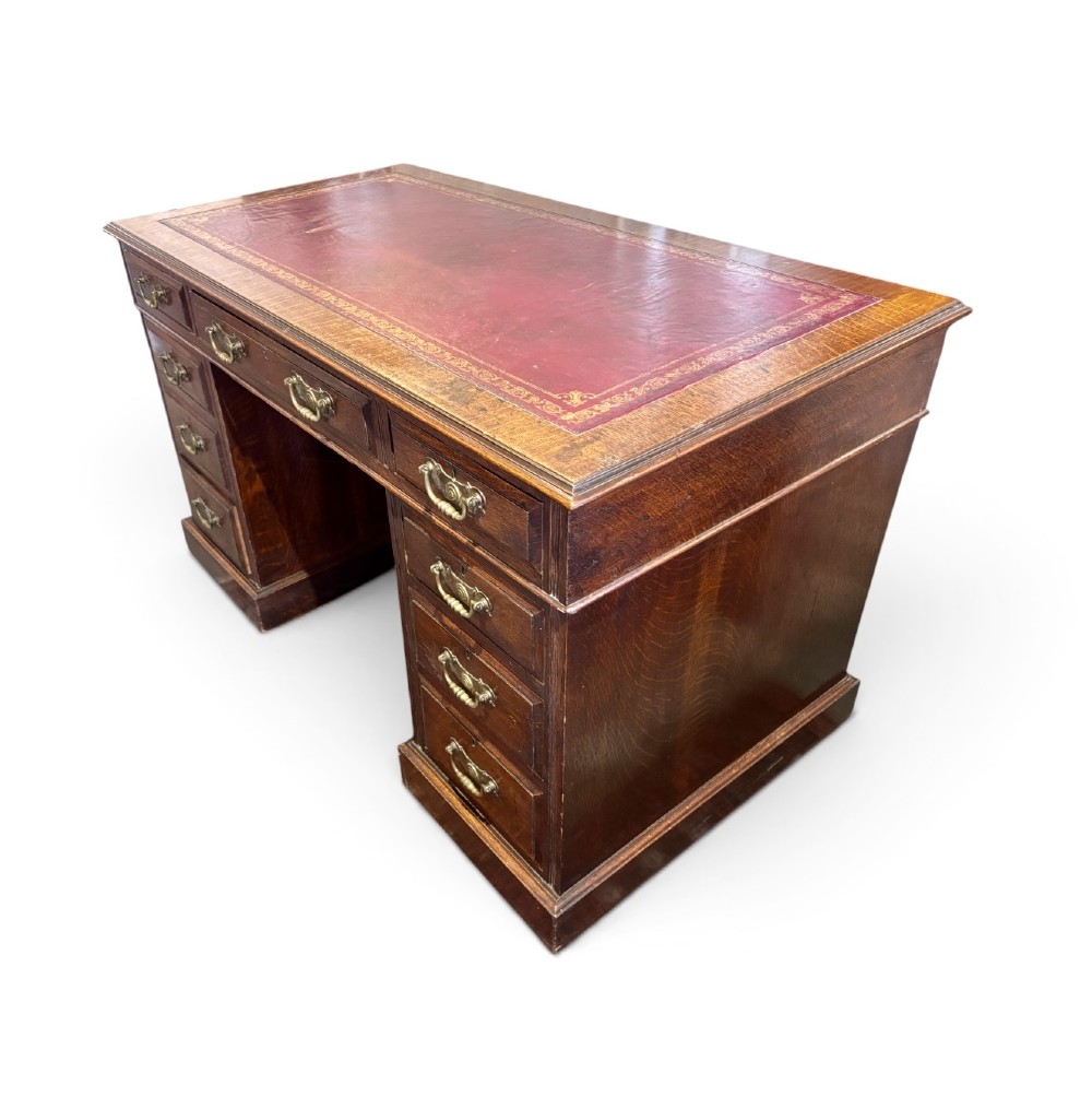 Edwardian oak pedestal desk
