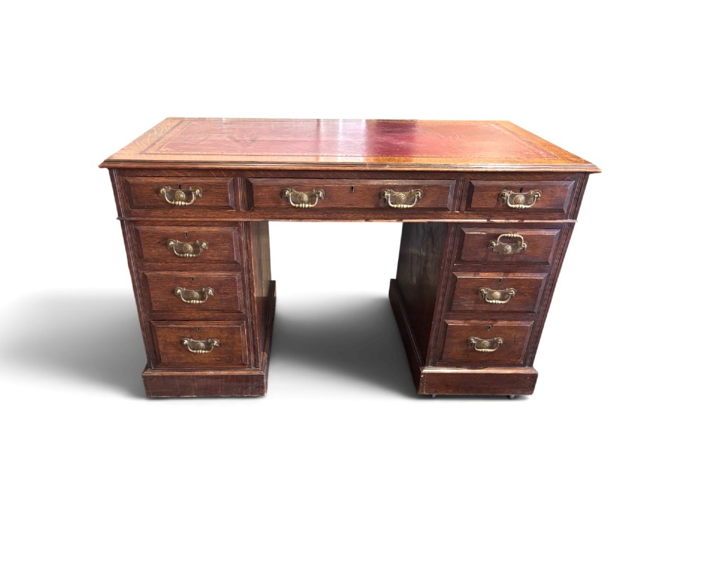 Edwardian oak pedestal desk View II