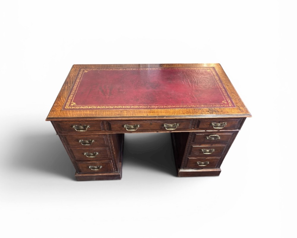 Edwardian oak pedestal desk View III