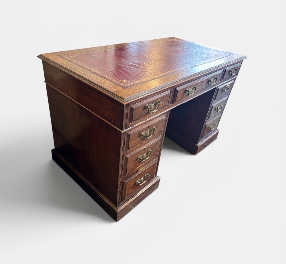 Edwardian oak pedestal desk View IV