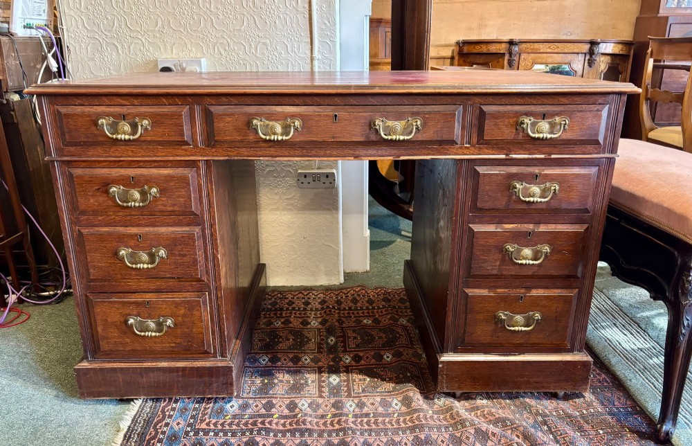 Edwardian oak pedestal desk View V