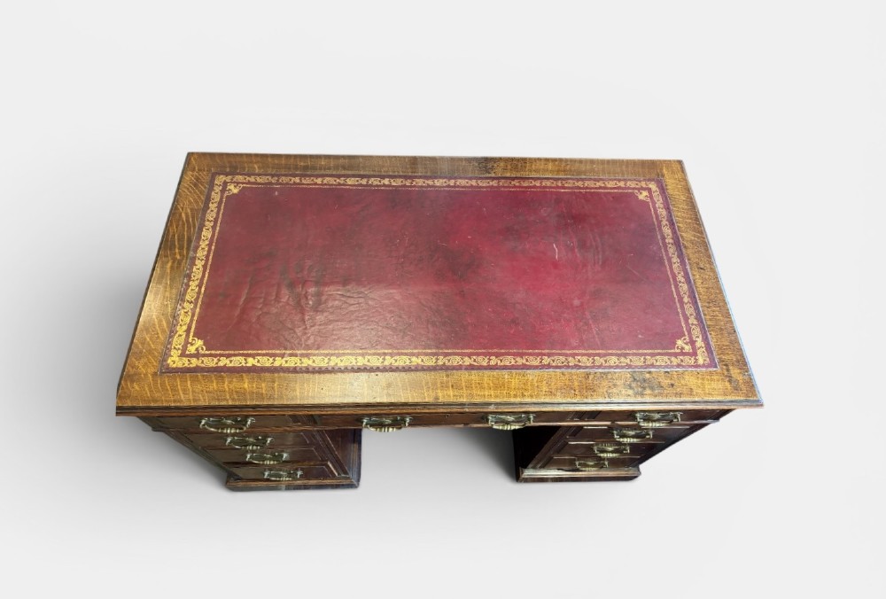 Edwardian oak pedestal desk View VI