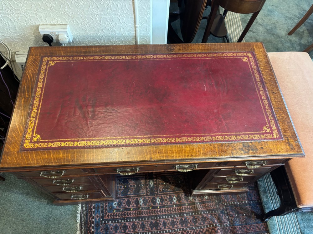 Edwardian oak pedestal desk View VII