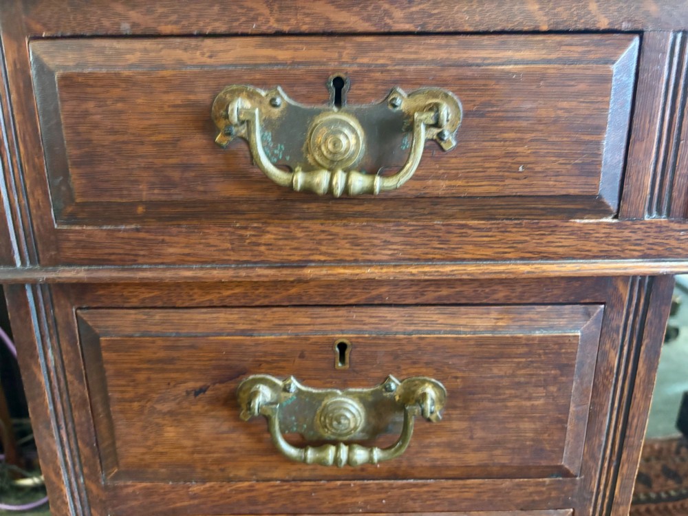 Edwardian oak pedestal desk View IX