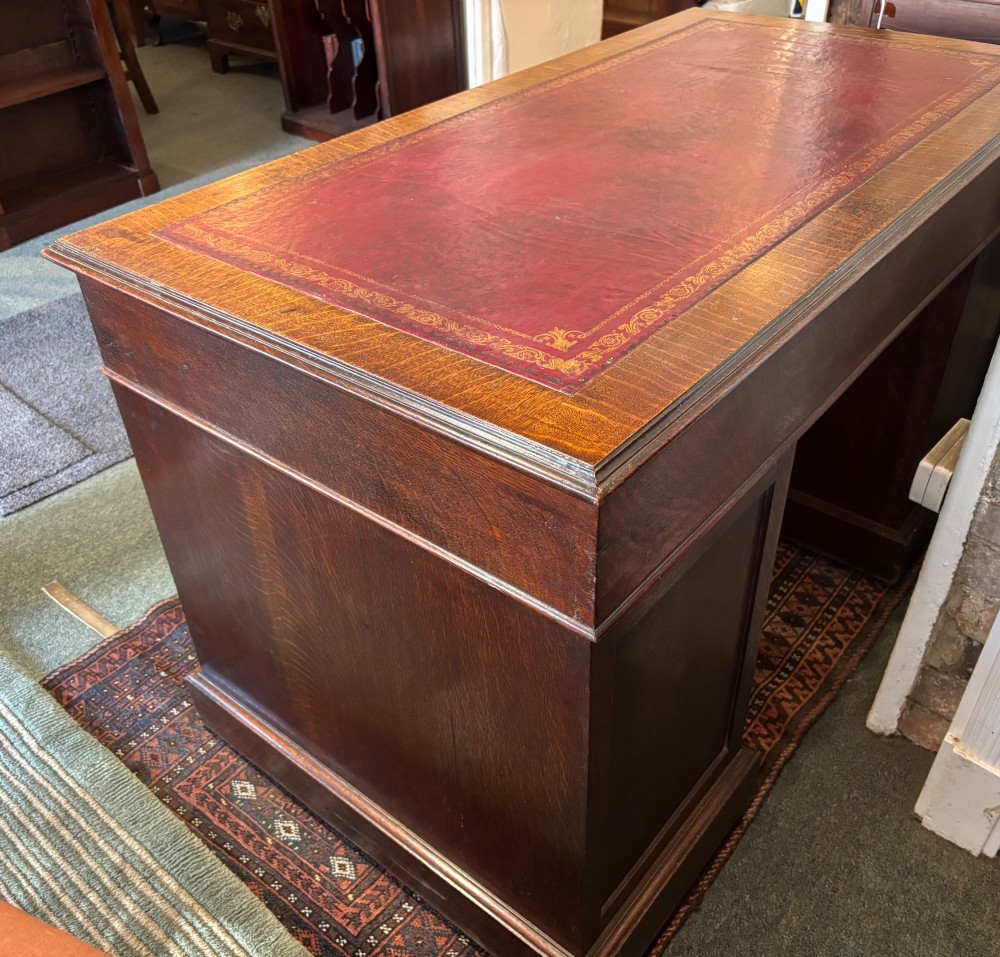 Edwardian oak pedestal desk View X