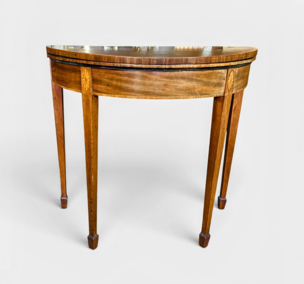 Small George III mahogany and inlaid semi lune card table