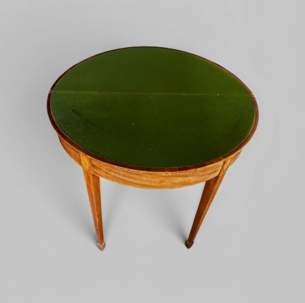Small George III mahogany and inlaid semi lune card table View III