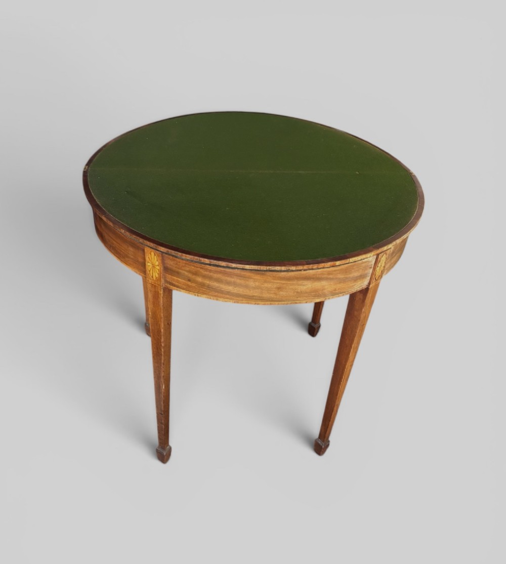 Small George III mahogany and inlaid semi lune card table View IV