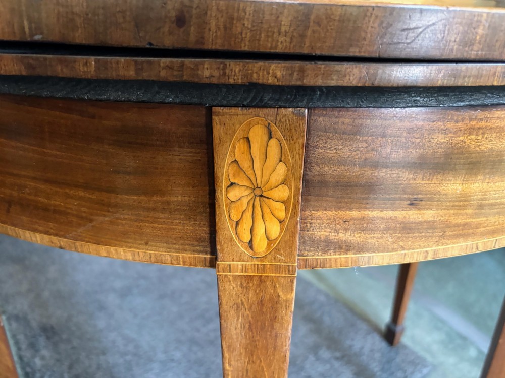 Small George III mahogany and inlaid semi lune card table View VII