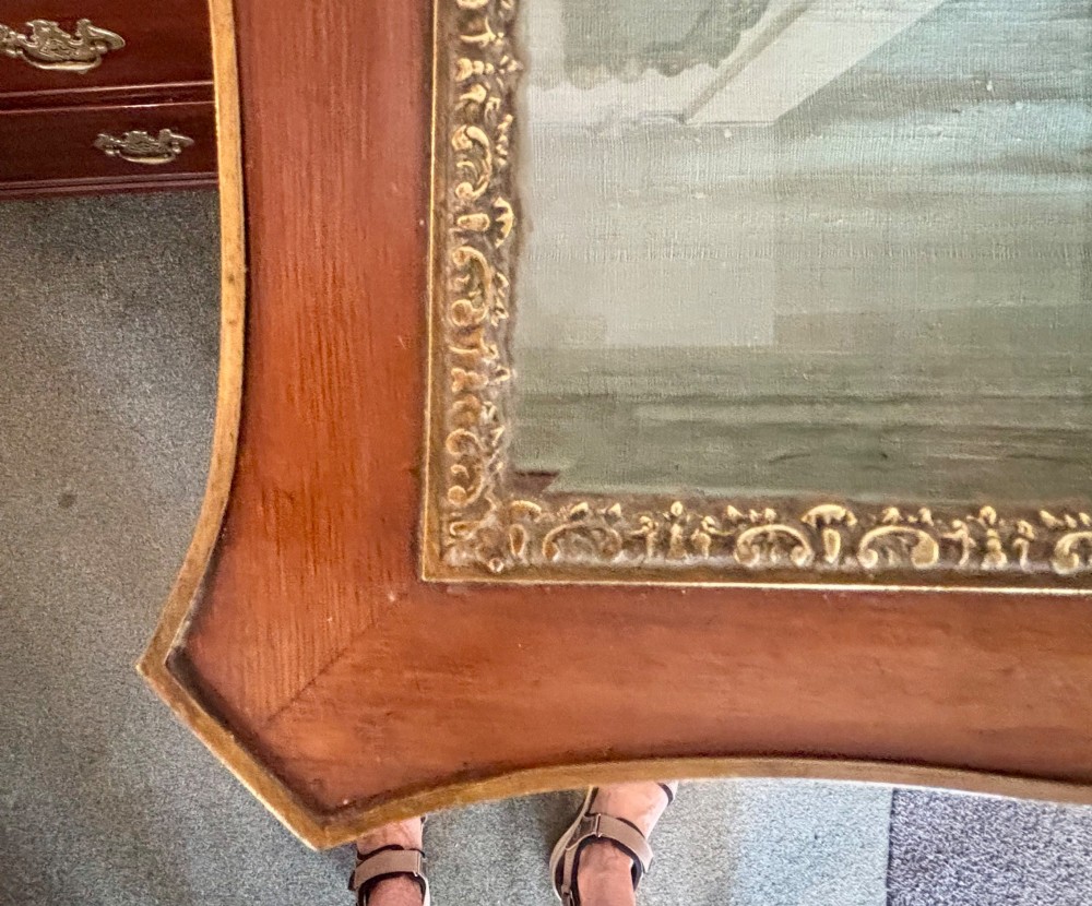A 19th-century walnut vitrine display table featuring glass side panels, decorative metal mounts, and slender cabriole legs. View VIII