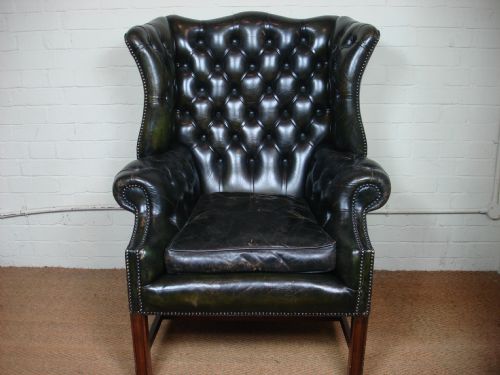 Deep Buttoned Leather Wing Armchair