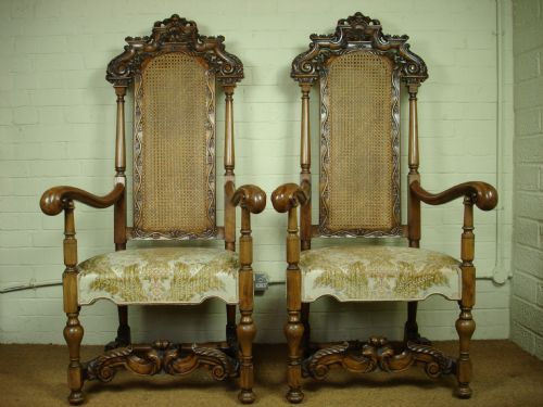 Pair of Large Walnut Armchairs