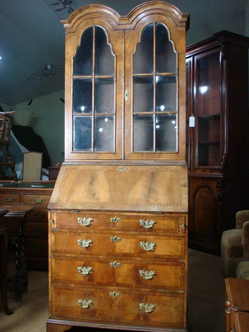 Walnut Double Dome Bureau Bookcase