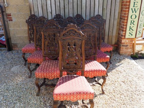 Set of Ten Spanish Walnut Chairs