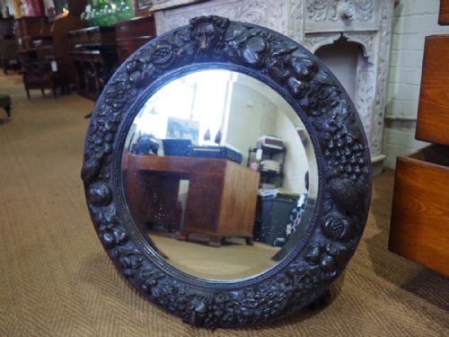 Circular Carved Oak Mirror