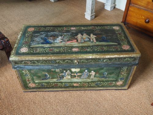 Painted Leather Chinese Export Camphor Trunk