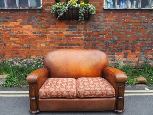Art Deco Leather and Oilcloth Sofa