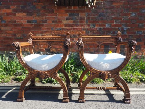 Pair of Walnut Savonarola Chairs