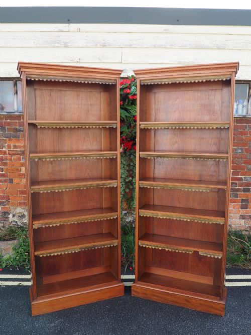 Pair of Tall Walnut Open Bookcases