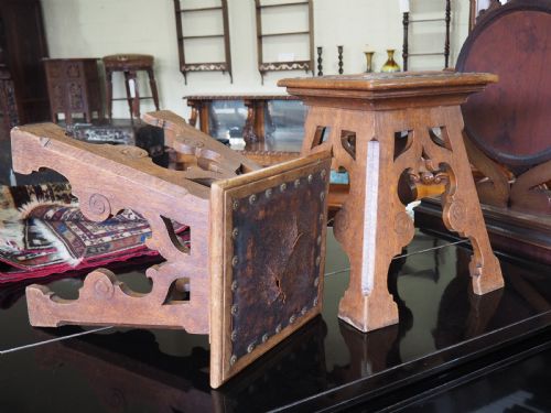 Pair of Oak and Leather Stools
