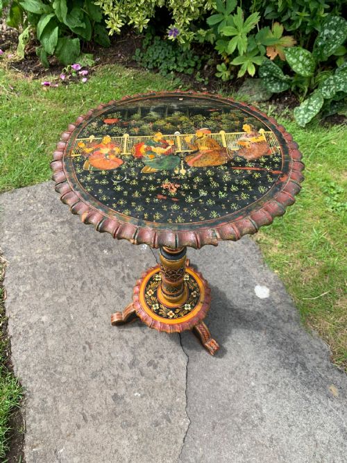NORTH INDIAN PAINTED PEDESTAL TABLE - ADDITIONAL PHOTO 4
