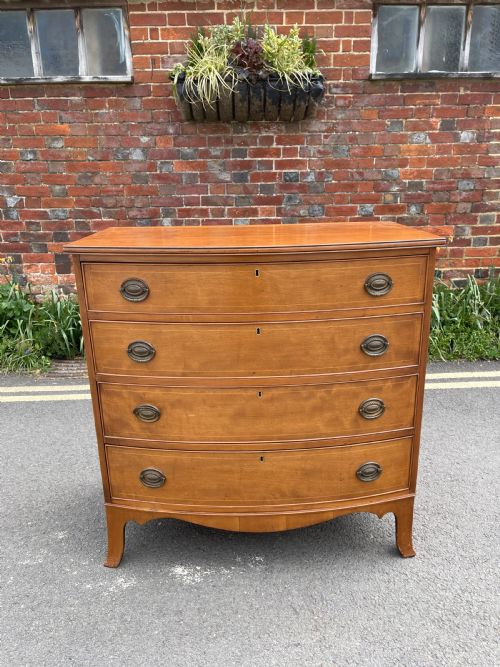 nineteenth century bowfronted maple chest - CATEGORY: ANTIQUE CHEST OF DRAWERS - DATED 19TH CENTURY