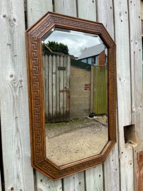 oak mirror with greek key decoration - CATEGORY: ANTIQUE MIRRORS - DATED 1920