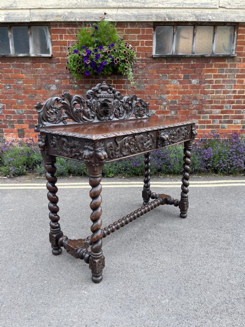 victorian carved oak hall table - CATEGORY: ANTIQUE TABLES - DATED 1880