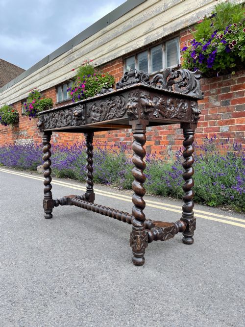 VICTORIAN CARVED OAK HALL TABLE - ADDITIONAL PHOTO 3