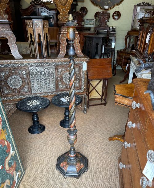 Antique Kashmiri Painted Standard Lamp
