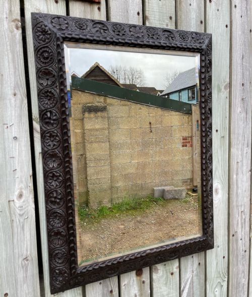 arts and crafts oak mirror - CATEGORY: ANTIQUE MIRRORS - DATED 1880