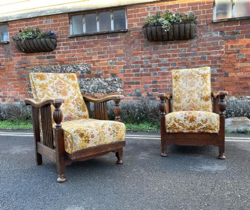 pair of oak reclining armchairs - CATEGORY: ANTIQUE CHAIRS - DATED 1910