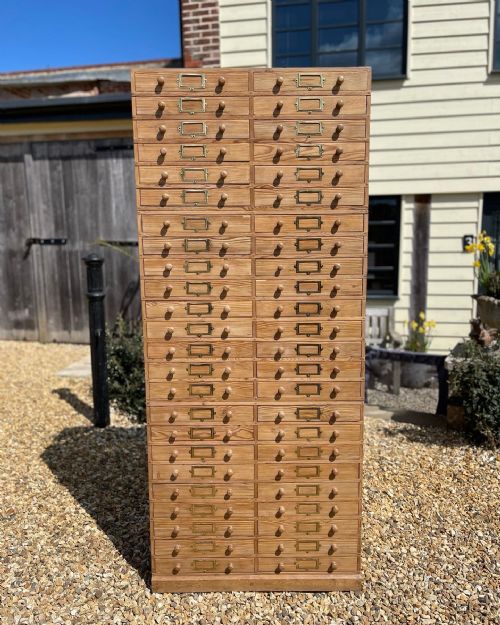 large bank of pitch pine drawers - CATEGORY: ANTIQUE CABINETS - DATED 1920